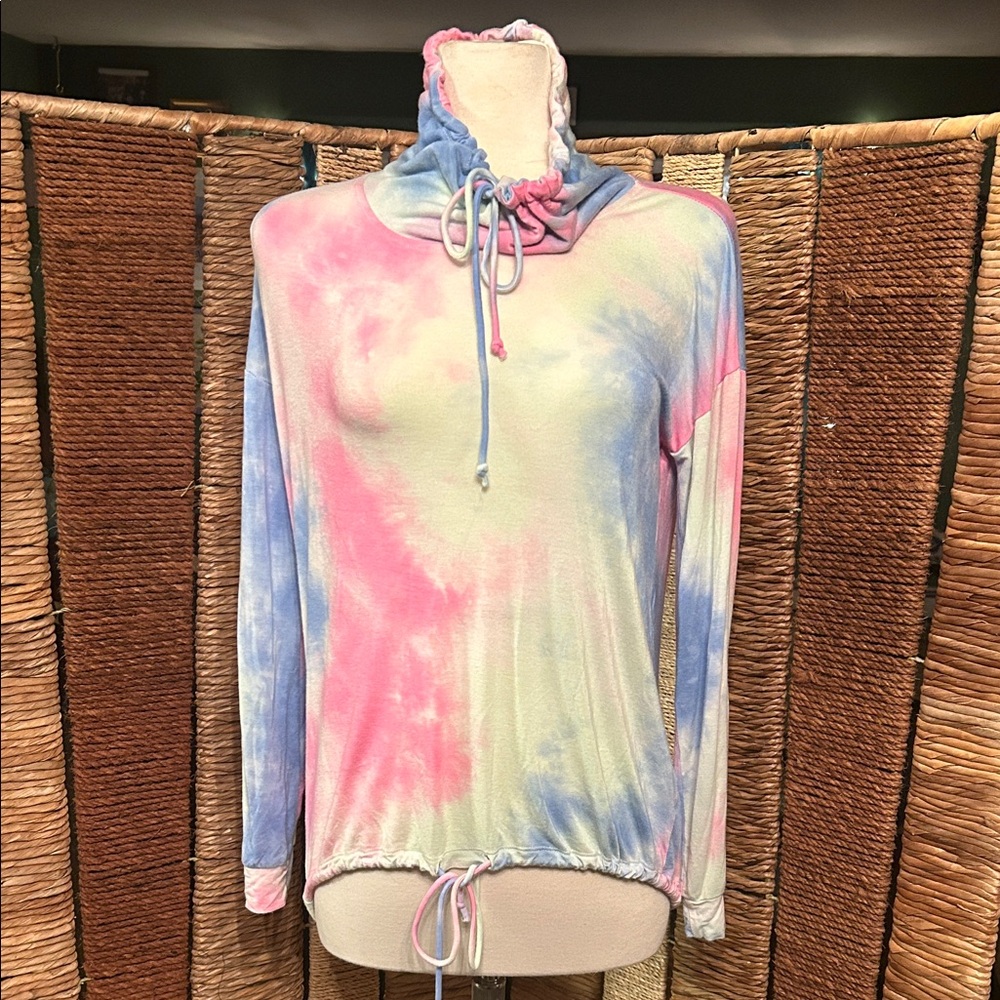 Colorful Tie-Dye Cowl Neck Top